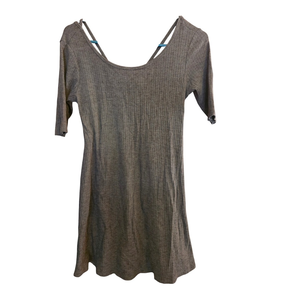 Everly Brown Ribbed Mini‎ Dress Short Sleeve Strappy Back Coquette Summer Small